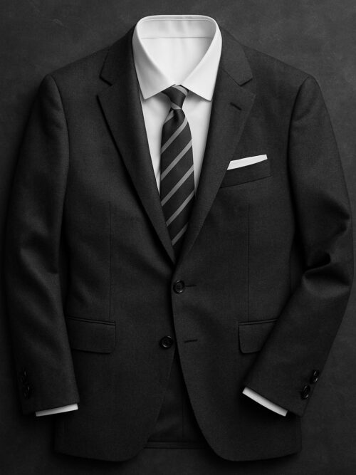 Luxury men’s suit ensemble flat lay black – GoGentleman