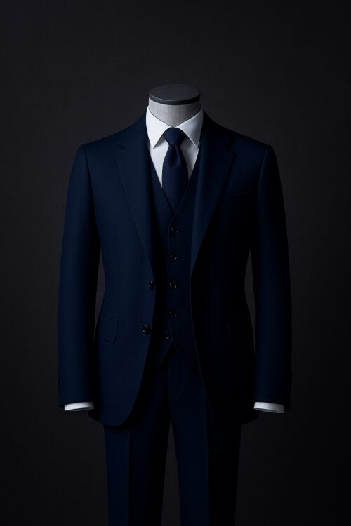 Luxury navy blue three-piece suit with vest – GoGentleman