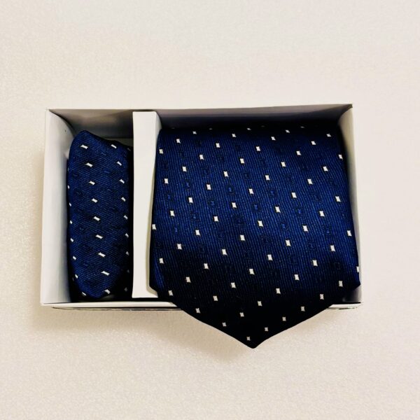 Premium Navy Blue Silk Tie with White Micro-Geometric Pattern for Mens