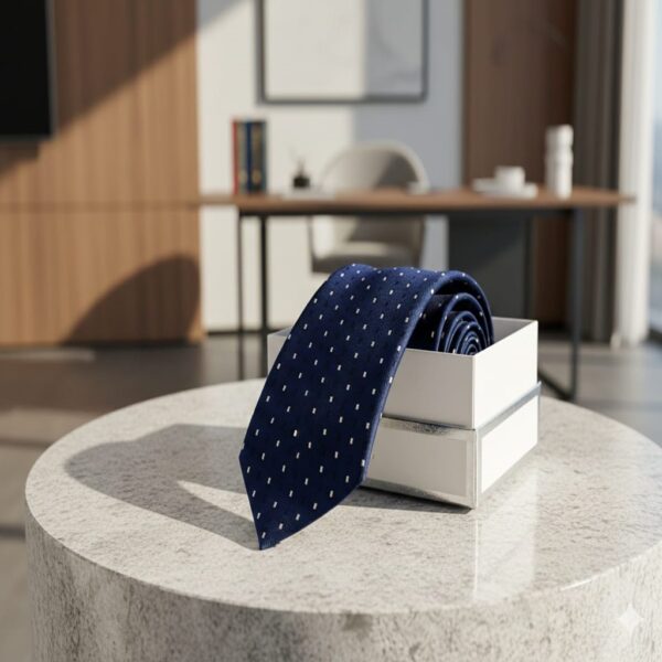 Premium Navy Blue Silk Tie with White Micro-Geometric Pattern for Mens