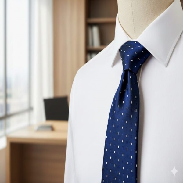 Premium Navy Blue Silk Tie with White Micro-Geometric Pattern for Mens