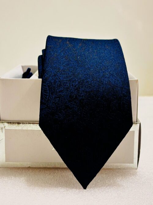 Premium Midnight Navy Blue Jacquard Paisley Tie