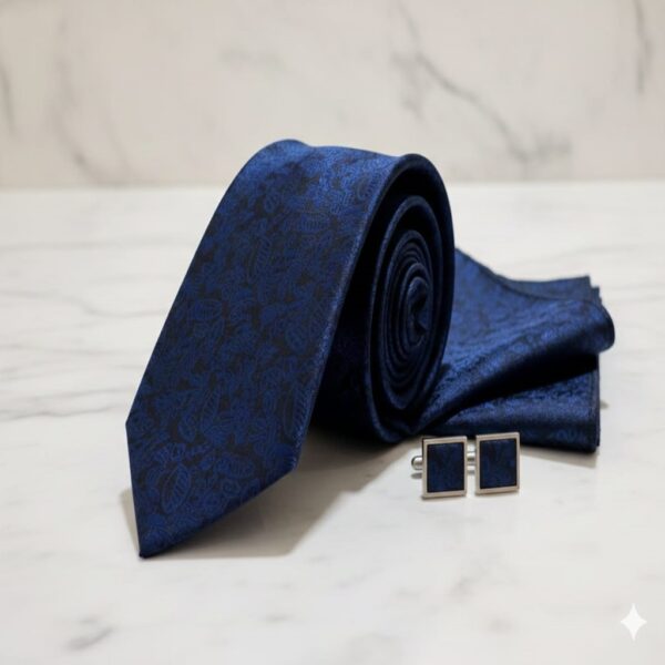 Premium Midnight Navy Blue Jacquard Paisley Tie